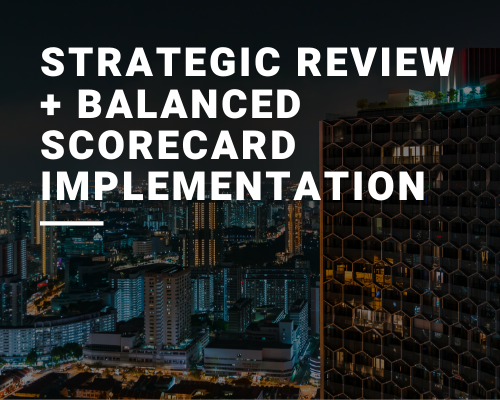 image with text of strategic review + balanced scorecard implementation